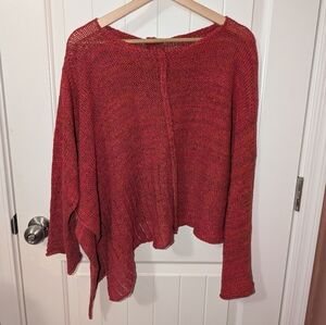 Vintage SKIF Asymmetrical Knit Sweater Silk/Linen Blend Red
